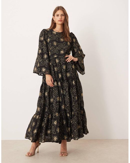 Sister Jane Black Dream Embroidered Smock Maxi Dress