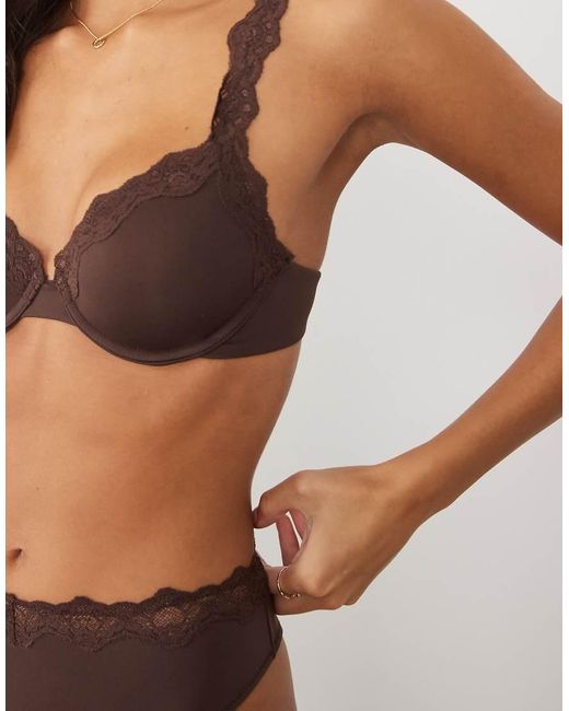 ASOS Black Lilah Microfiber Molded Underwire Bra With Lace Trim