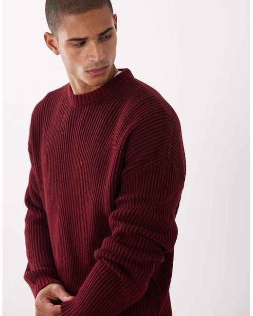 ASOS Red Oversized Knitted Ribbed Jumper for men