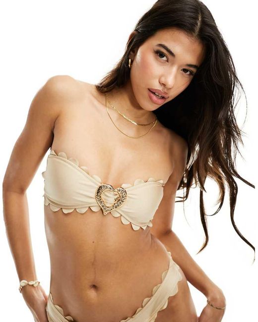 Candypants Natural Scallop Heart Bandeau Bikini Top