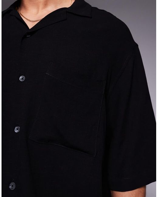 Camisa Negra Extragrande De Mezcla De Lino De (Parte De Un Conjunto) ASOS de hombre de color Blue