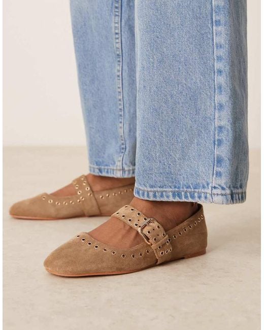 ASOS Blue Larson Eyelet Mary Jane Ballets