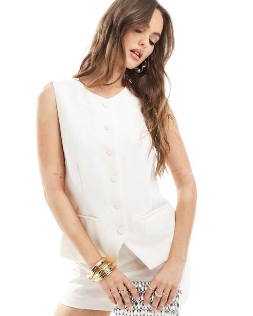 Abercrombie & Fitch White Co-Ord High Neck Longline Waistcoat