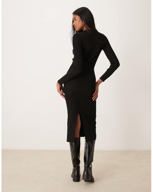 New Look Crew Neck Ribbed Knitted Midi Dress in Black | Lyst UK