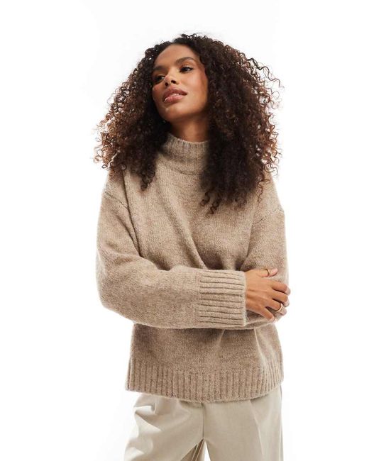 Vero Moda Brown High Neck Jumper With Ribbing