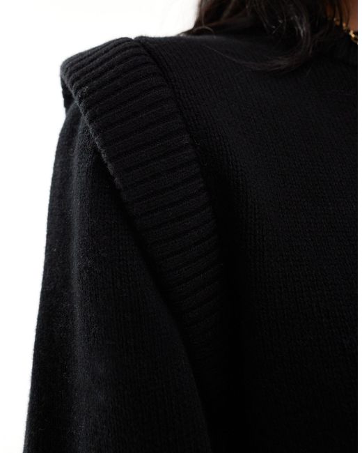 & Other Stories Black Cotton And Merino Wool Blend Knitted Tank With Bold Shoulder