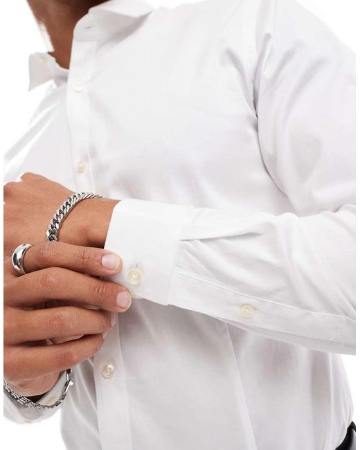 Jack & Jones White Premium Super Slim Fit Stretch Smart Shirt for men