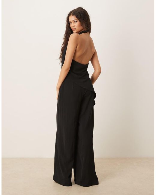 ASOS Black Trim Detail Halter Overlay Jumpsuit