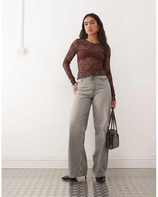 Lioness Brown Midnight Long Sleeve Sheer Lace Top