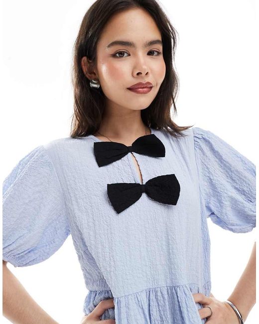 New Look Blue Bow Front Mini Dress