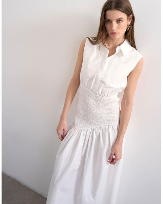 TOPSHOP Women's White Dropped Waist Sleeveless Shirt Dress - www.rajagirimanappuram.com TOPSHOP Women's White Dropped Waist Sleeveless Shirt Dress - www.rajagirimanappuram.com