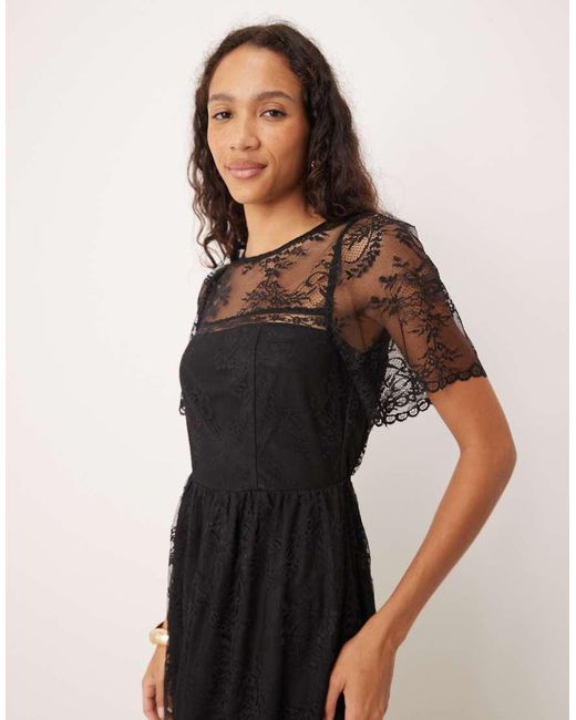 Lovedrobe Natural Short Sleeve Lace Midi Dress