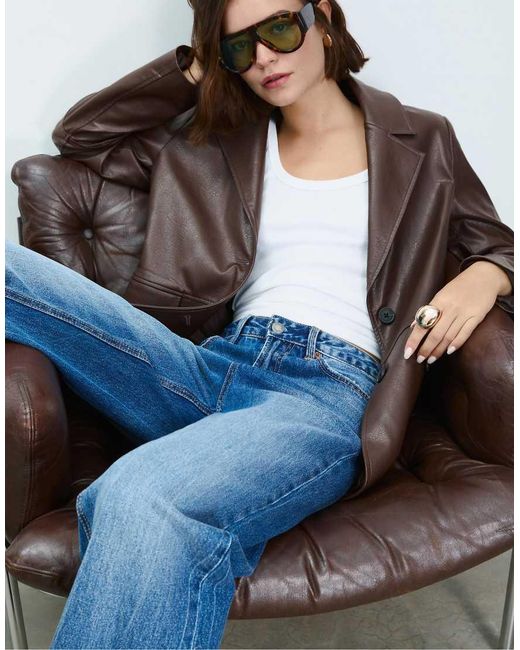 Stradivarius Blue Faux Leather Blazer