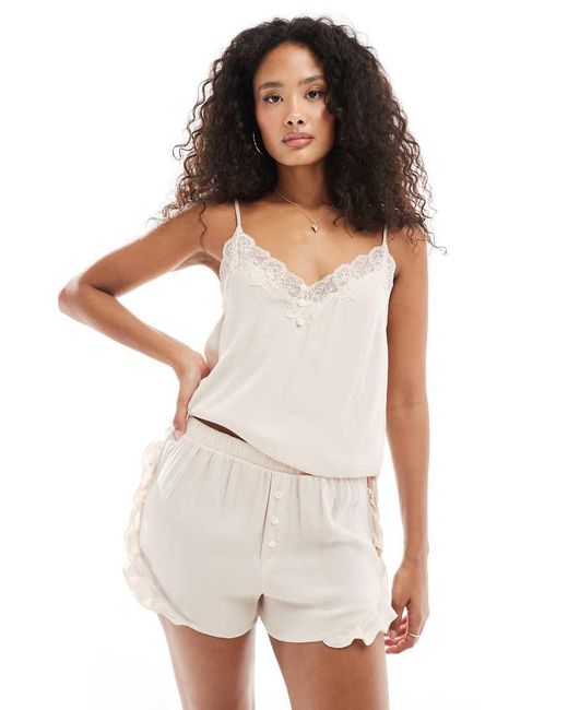 Loungeable White Satin Lace Detail Cami Shorts Set
