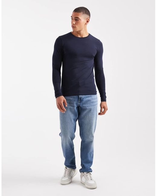 ASOS Blue Essentials 2 Pack Muscle Long Sleeve T-Shirts for men