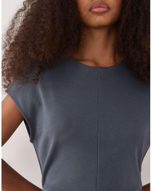 Mango Blue Cap Sleeve Midi Dress With Ruched Waist
