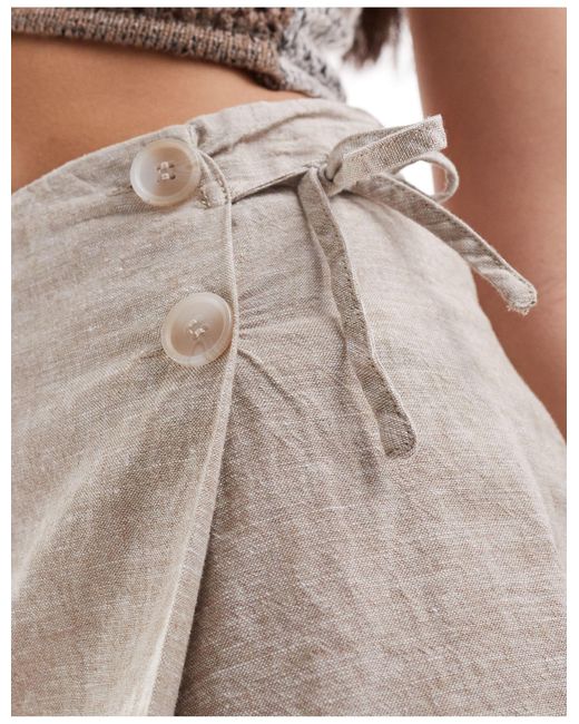Monki Brown Linen Wrap Tie Detail Mini Skirt