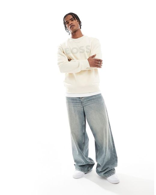 Boss White Chest Logo Sweatshirt for men