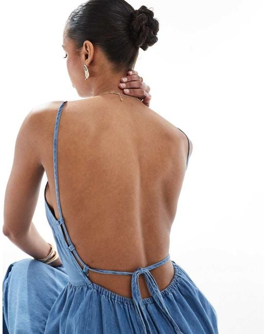 ONLY Blue Tiered Midaxi Cami Dress With Open Back