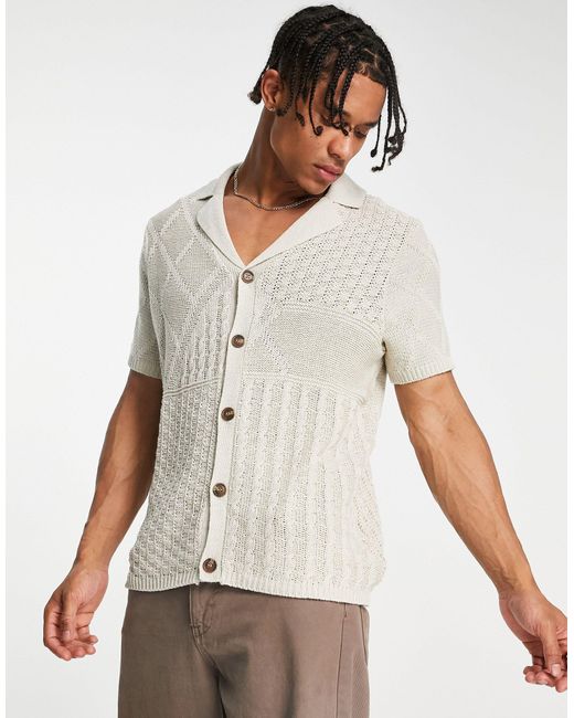 ASOS Knitted Contrast Cable Revere Polo Shirt in White for Men Lyst