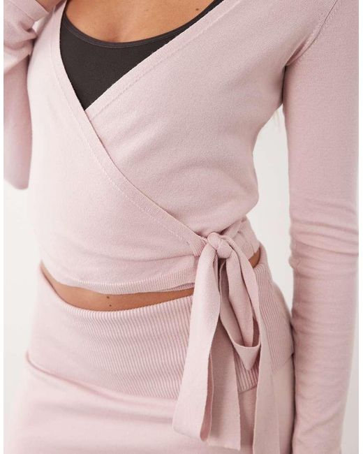 BO+TEE Pink Soft Knit V-Neck Tie Detail Wrap Ballet Top Co-Ord