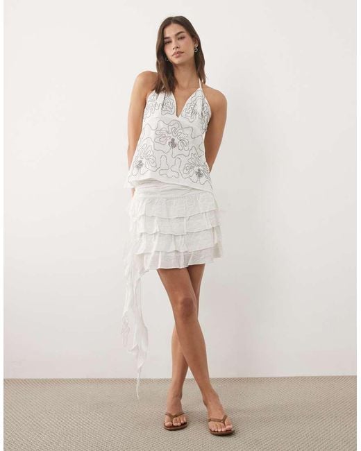 Mango White Teen Beaded Halterneck Top