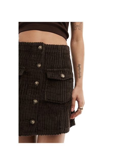 ASOS Black Petite Jumbo Cord Button Through Mini Skirt