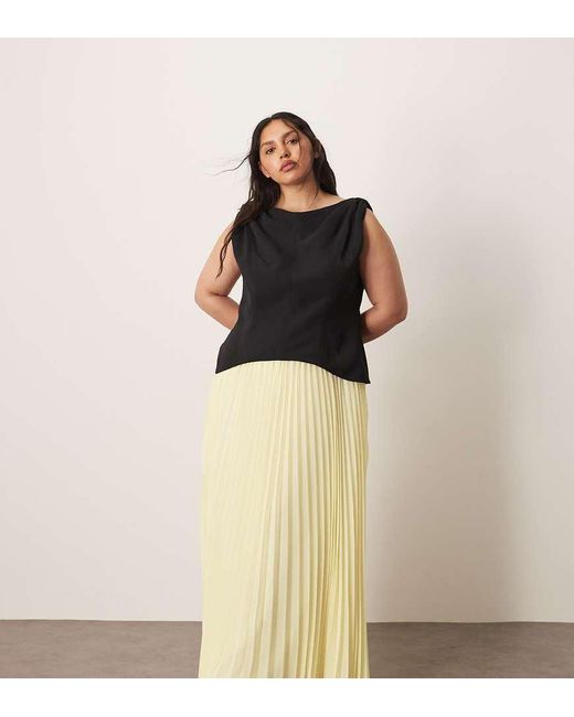 ARRANGE Natural Curve Twist Shoulder Pleat Skirt Hybrid Maxi Dress