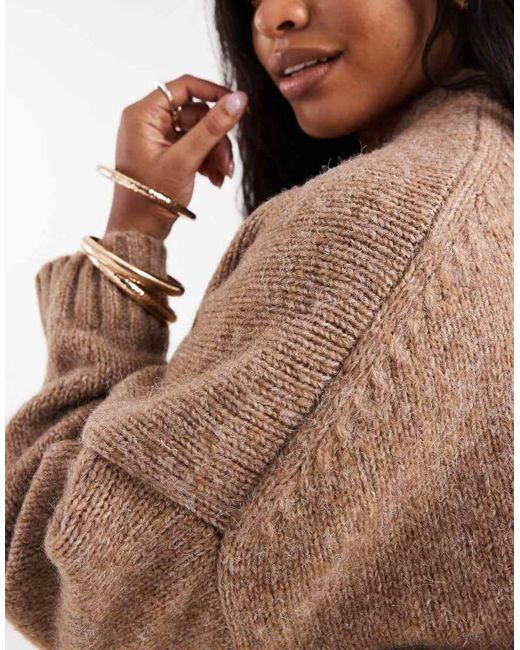ASOS Brown Asos Design Curve Oversized Crew Neck Jumper With Curved Hem