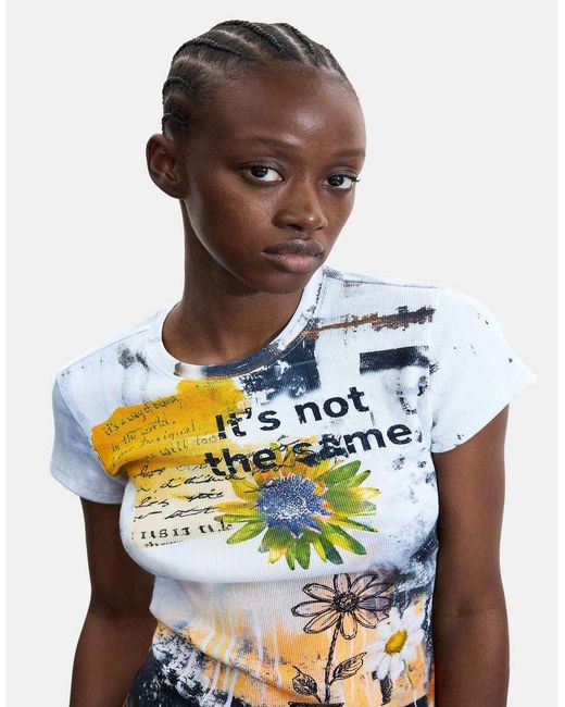 Desigual Blue Printed T-Shirt 100% Cotton