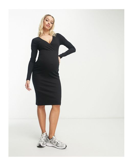 Vero Moda Vero Moda - Zwangerschapskleding - Midi Borstvoeding-jurk Met Lange Mouwen in het Black