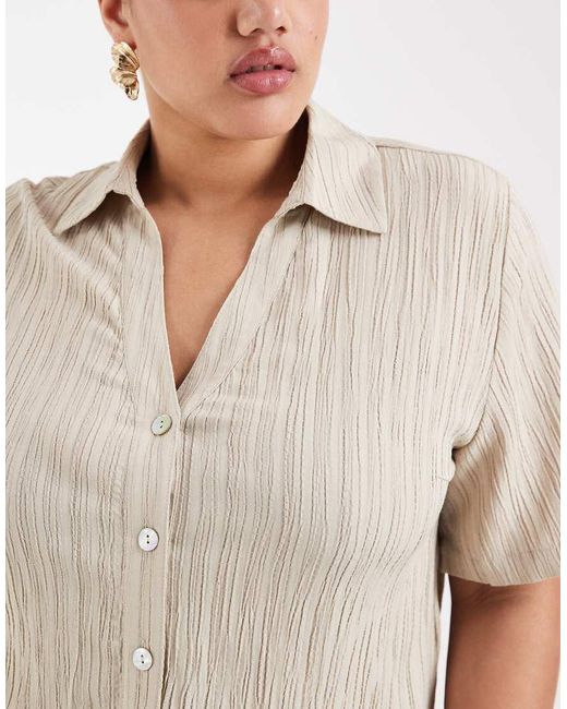 ONLY Natural Crinkled Textured Short Sleeve Shirt Co-Ord