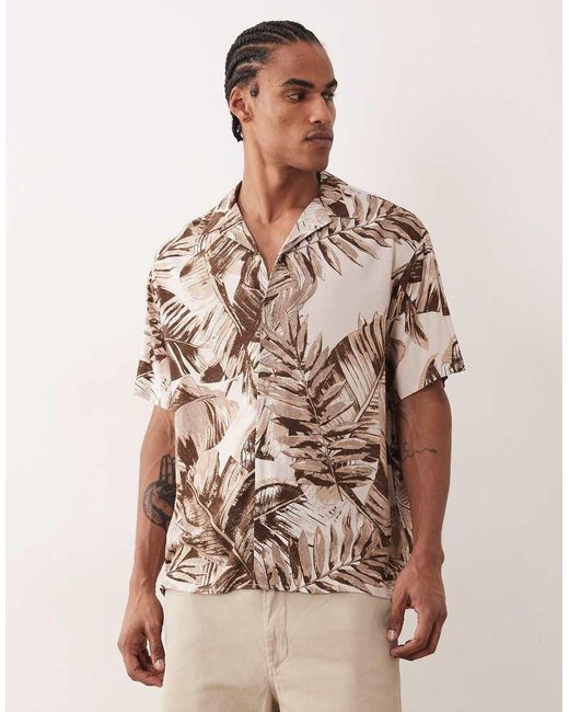 Jack & Jones Brown Jeff Short Sleeve Shirt With Palm Tree Print for men