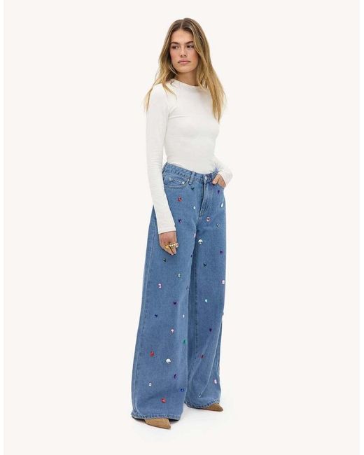 Loavies Blue Love's Reflection Jeans With Colored Rhinestones