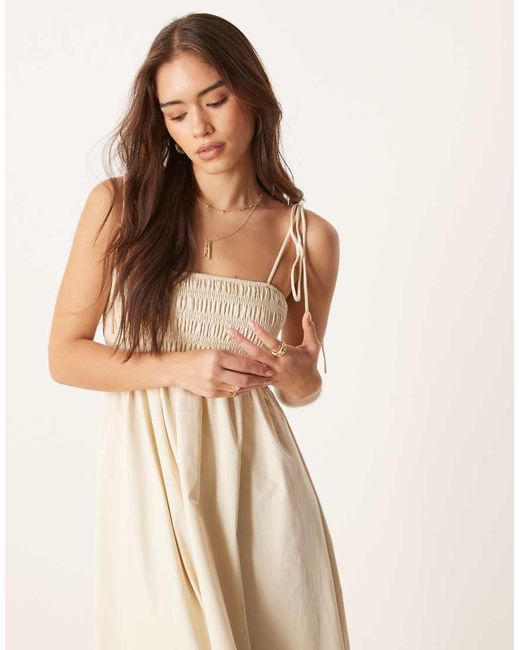 ASOS Natural Shirred Bust Cotton Poplin Midi Dress