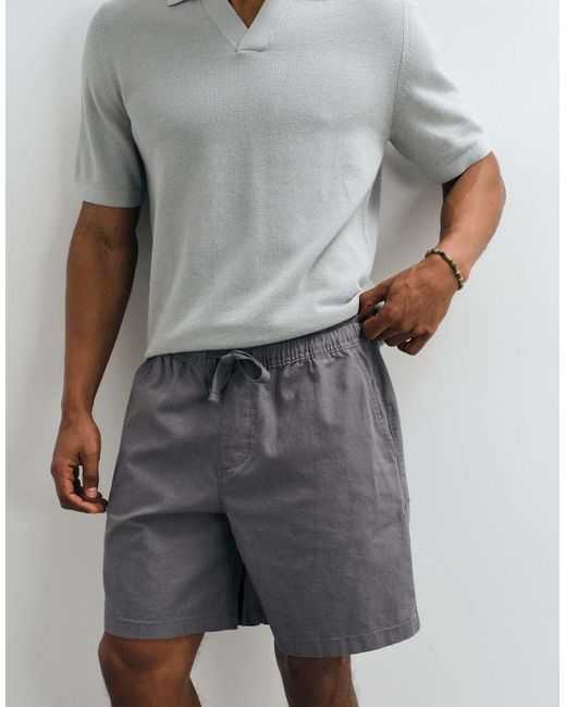 ASOS White Linen Mix Wide Mid Length Shorts for men