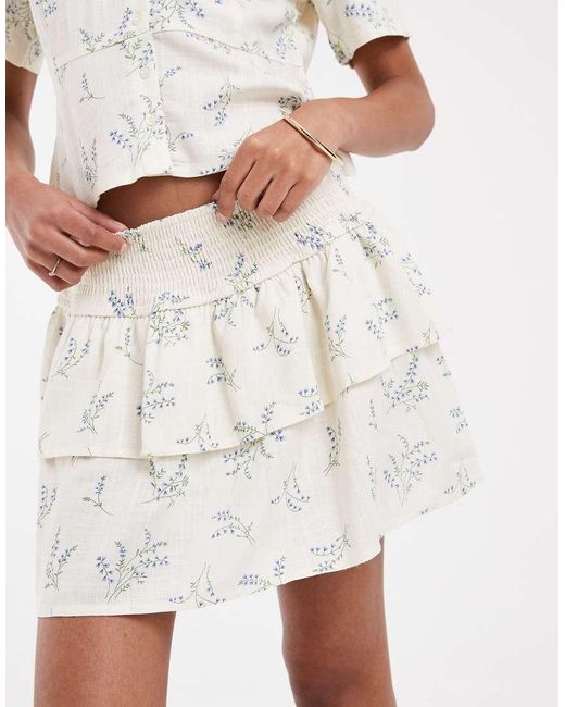 ONLY Natural Floral Print Ruffle Mini Skirt Co-ord