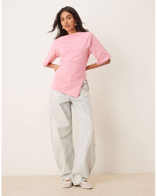 ASOS Pink Cinched T Shirt With Asymmetric Hem