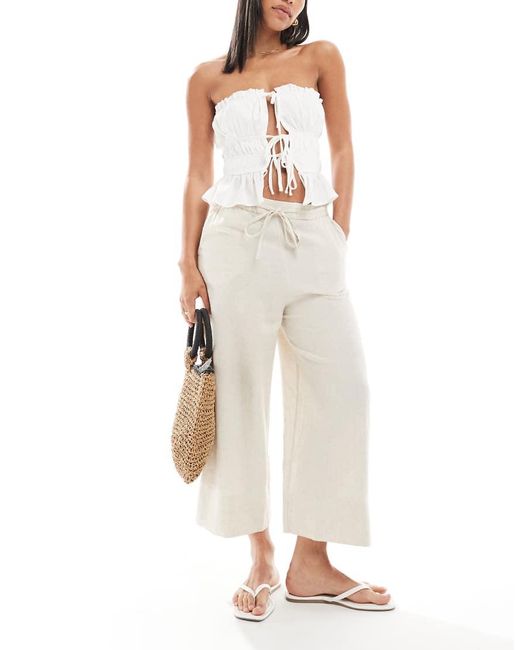 New Look White Linen Blend Cropped Trousers