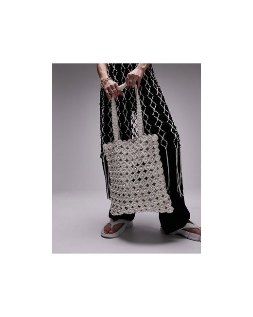 TOPSHOP Black Jay Multi Beaded Crochet Shopper Bag