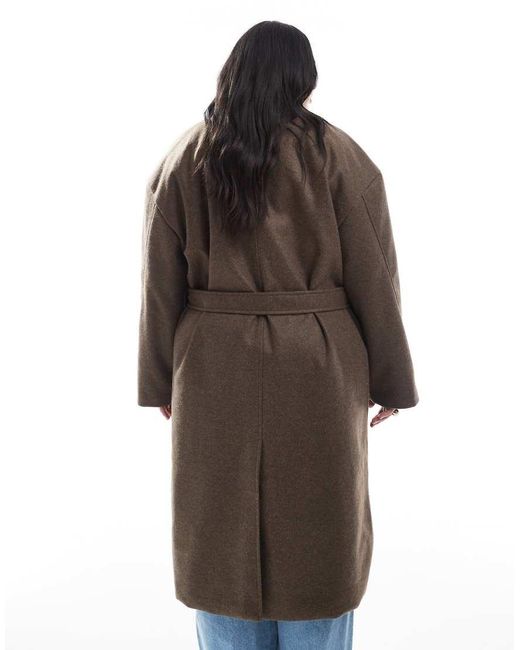 Brave Soul Brown Faux Wool Longline Belted Overcoat