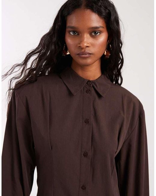 ASOS Brown Cinched Shoulder Pad Shirt Mini Dress