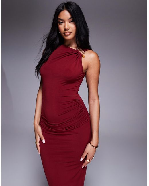 Robe mi-longue asymétrique près du corps avec détail métallique - bordeaux Mango en coloris Red