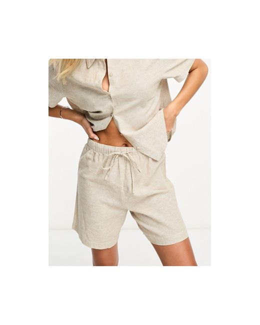 Monki Natural Co-ord Linen Drawstring Shorts