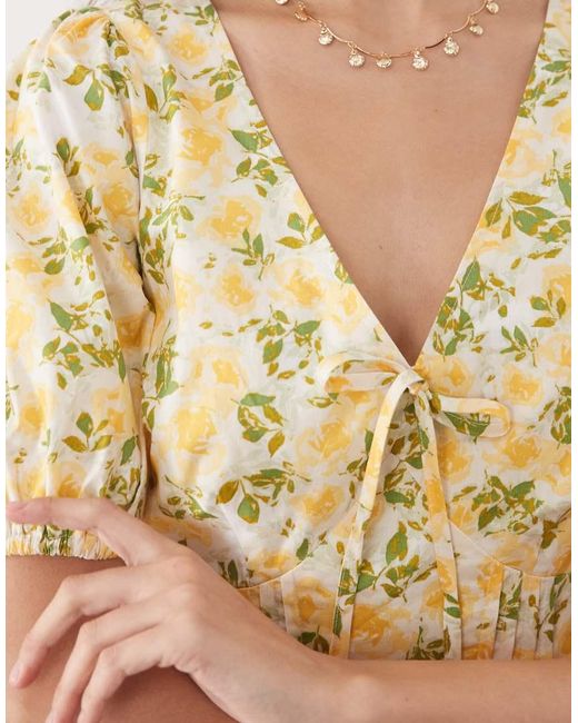 New Look Yellow Floral V-neck Shell Top