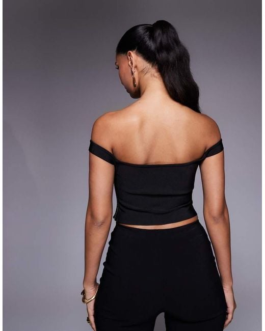 ASOS Black Bandage Off Shoulder Top With Asymmetric Hem