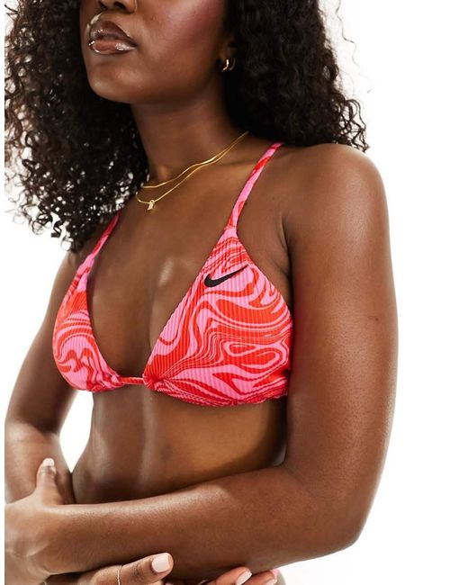 Nike Red Swirl Retro Print Tie String Bikini Top