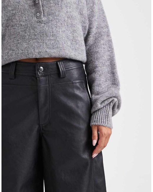 ASOS Blue Faux Leather Barrel Leg Trousers With Seam Detail