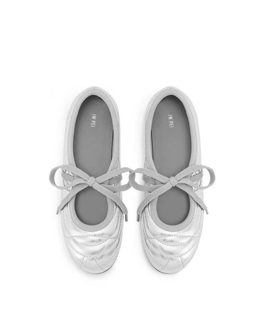 JW PEI White Erika Topstitching Lace Up Ballet Flats