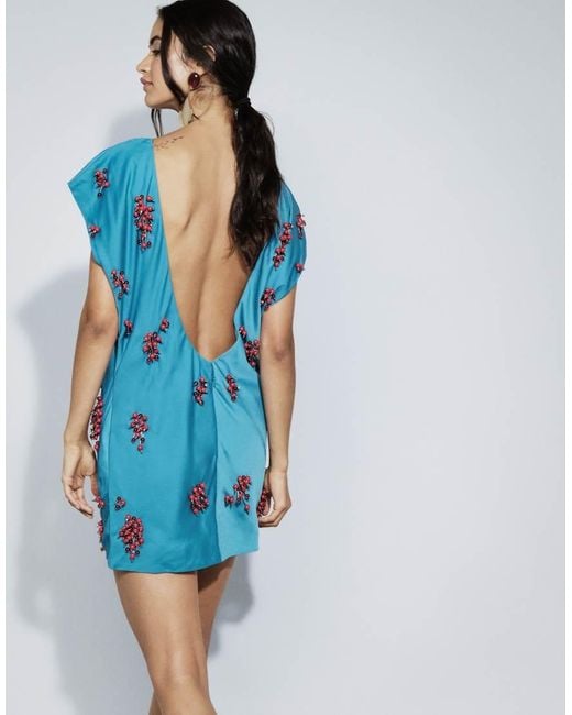 ASOS Blue Open Back Cluster Embellished Mini T-shirt Dress